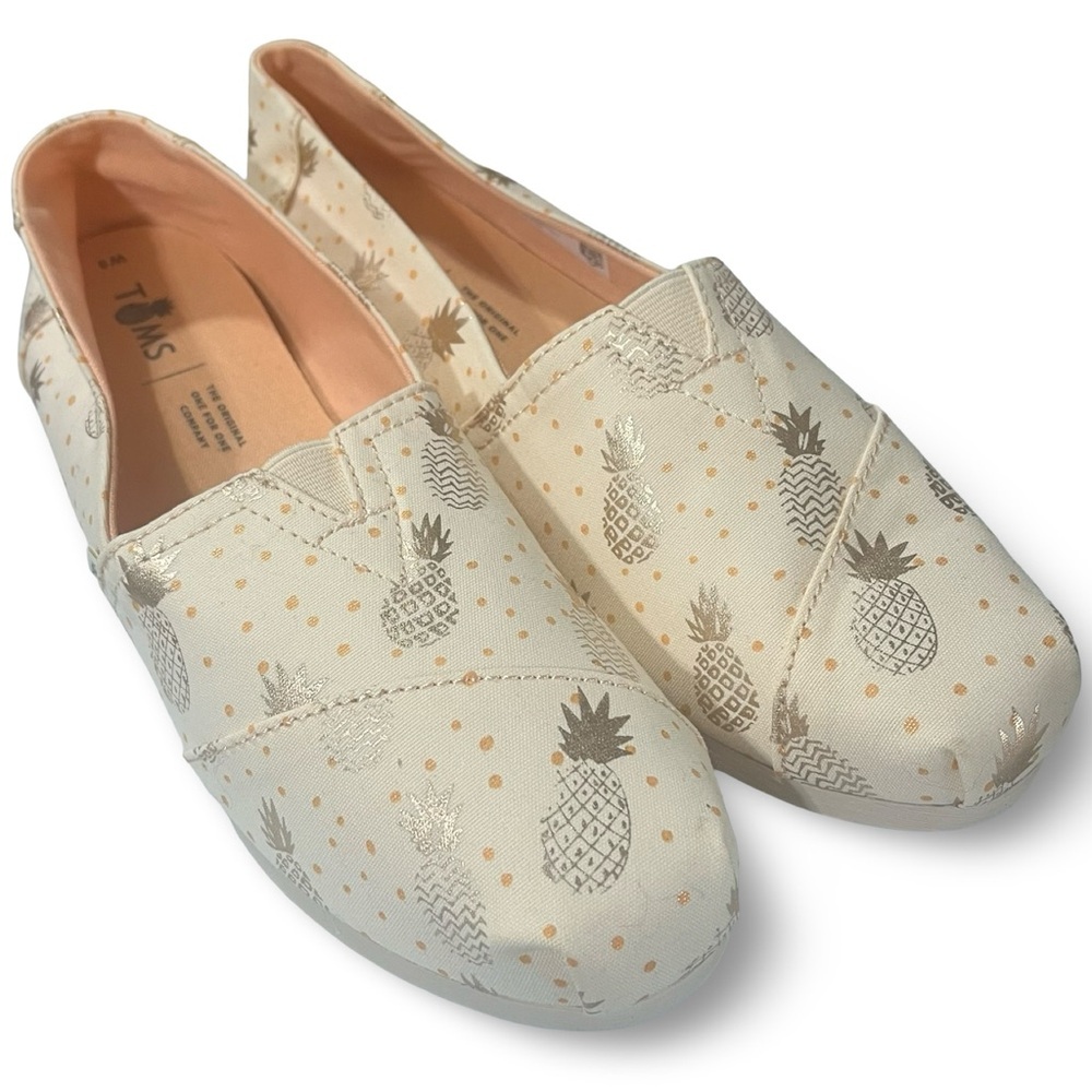 TOMS Women's Alpargata Slip-On Metallic Pineapple Print Flats